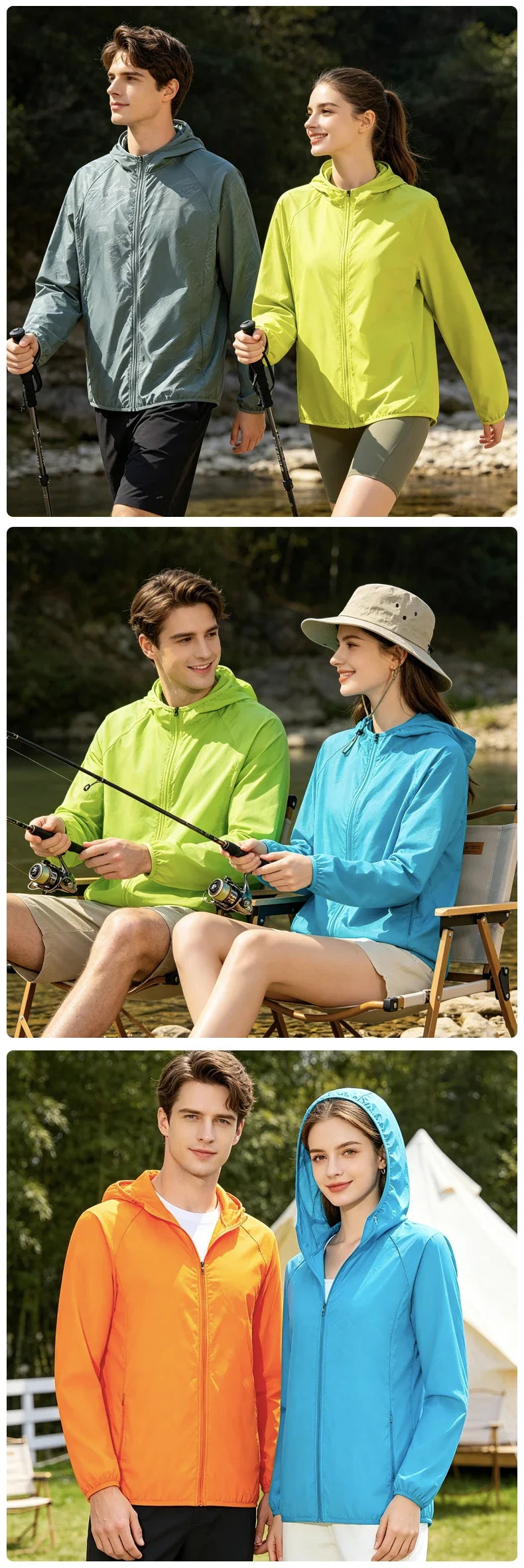 Men's Women's Waterproof Hiking Jackets Quick Dry Sun Protective Windbreaker Unisex Camping Climbing Outdoor Rain Coat