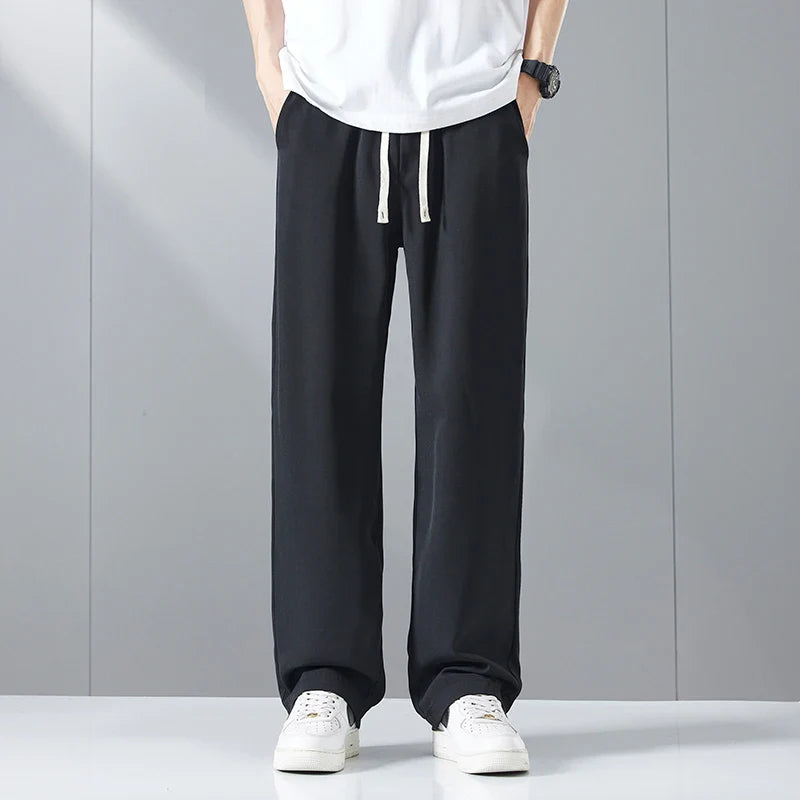 Size M-5XL Loose Straight Mens Casual Pants Fashion Streetwear Korean Cool Ice Silk Trousers Quick-dry Jogging Man Sweatpants