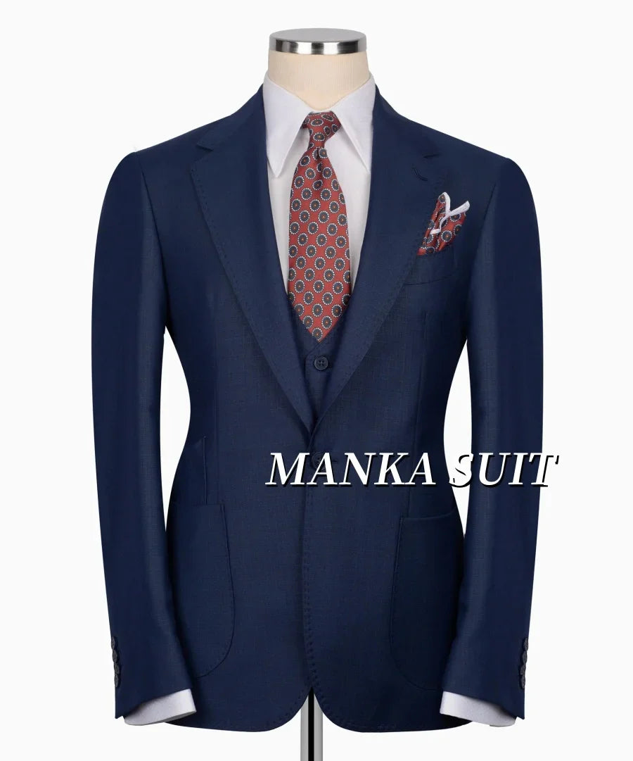 Notch Lapel Single Breasted Full Men's Suits  Smart Casual Business Office Wedding  3pcs Blazer Vest Pants Customized Men's Set