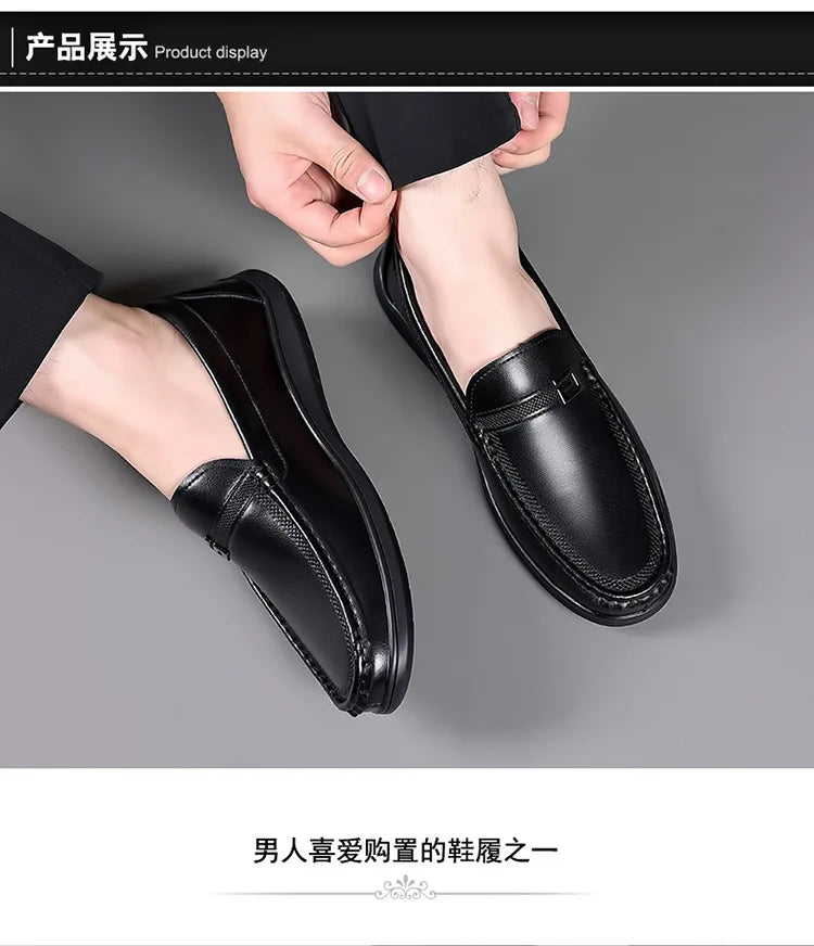 2026 New Solid Color Business Casual Shoes for Men Spring Autumn Soft Leather Shoes Male Fashion Light Driving Shoes Man