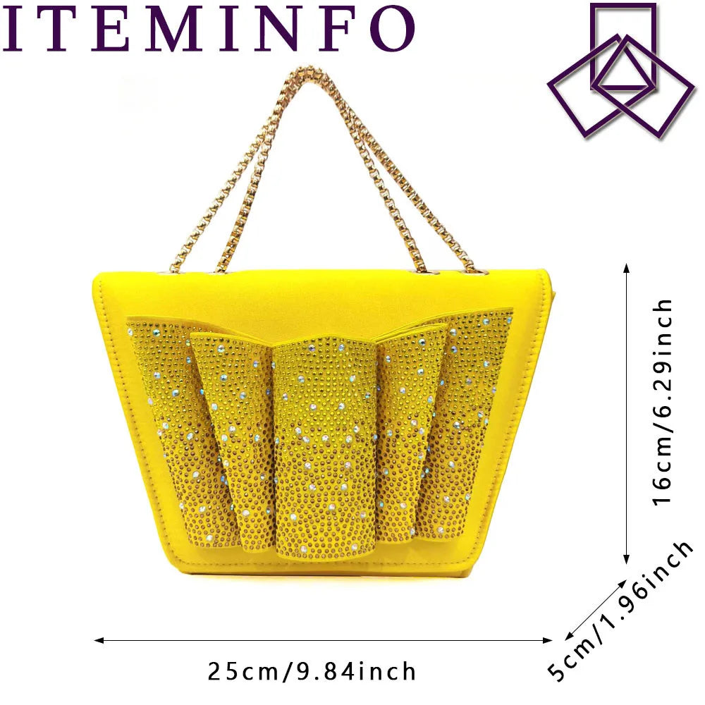 High Quality Yellow Color Fish Beaked Toe Cap Thin Heels Ladies Shoes Matching Bag
