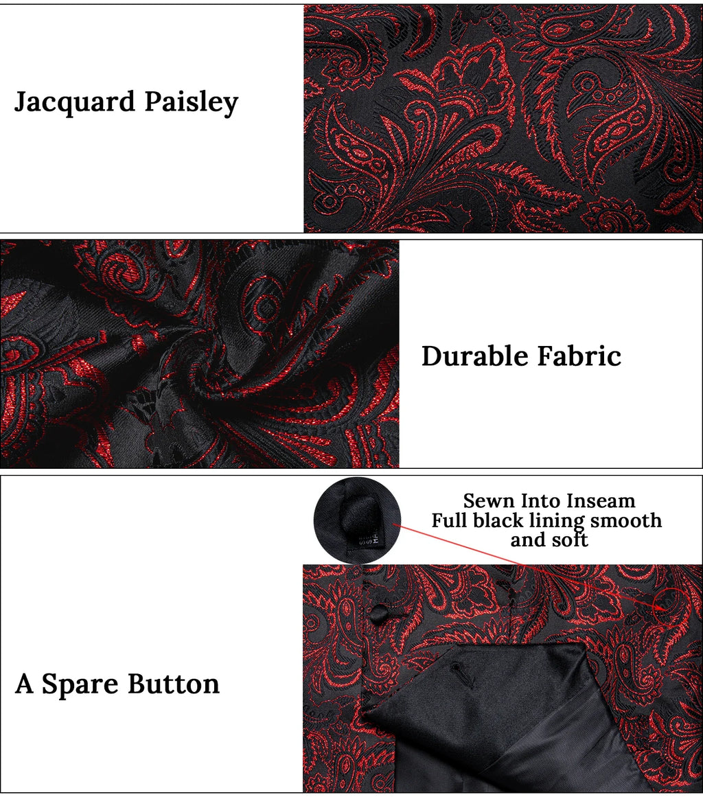 Retro Paisley Floral Full Set with Bowtie Pocket Square and Cufflinks Banquet Essential