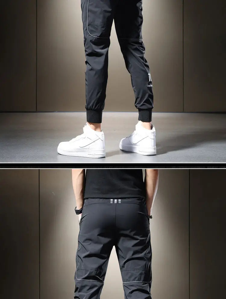 Summer 2023 Men's Casual Pants Black Grey Drawstring Joggers Lightweight Breathable Quick Dry Trousers Ice Silk Sportswear Man