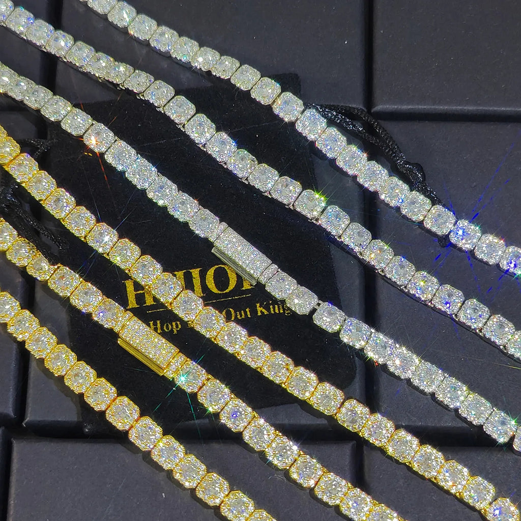 Clustered Diamond Tennis Chain Miami Tennis Link Bracelet for Women 7MM Iced Out CZ Cuban Necklace Hip Hop Jewelry Gifts