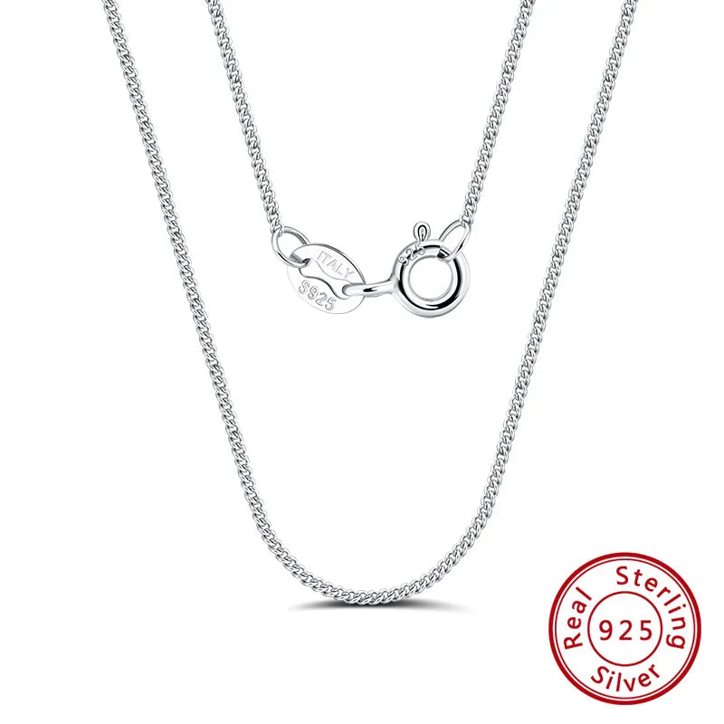 925 Silver 1mm 925 Sterling Silver Side Curb Chain Choker Necklace Women Girls Jewelry Colar Collier Collares SC18