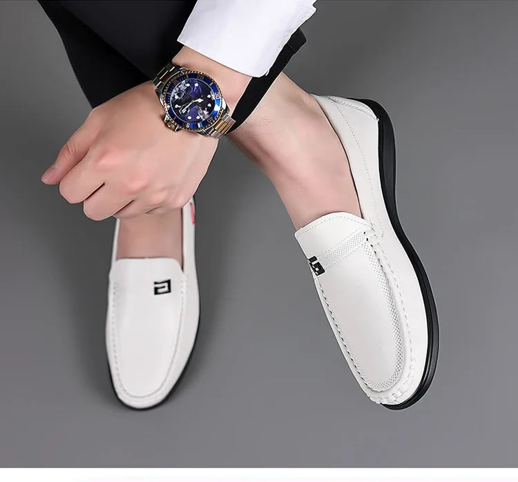 2026 New Solid Color Business Casual Shoes for Men Spring Autumn Soft Leather Shoes Male Fashion Light Driving Shoes Man