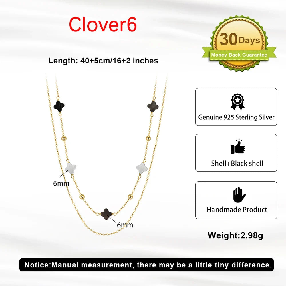 Elegant Ladies 925 Sterling Silver Necklace Four-Leaf Clover Inlaid Shell Decoration Suitable Daily Wear And Gifts