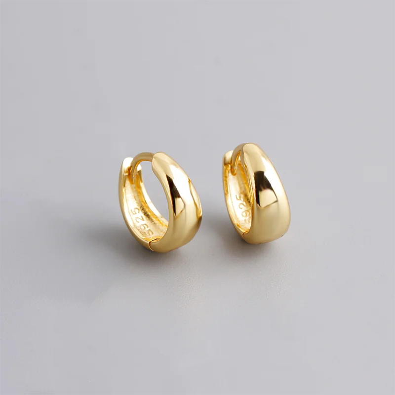 925 Sterling Silver Fine Matte Simple Wide Huggies Gothic Hoop Earrings for Women Unisex Piercing Rock Jewelry Ear Buckle