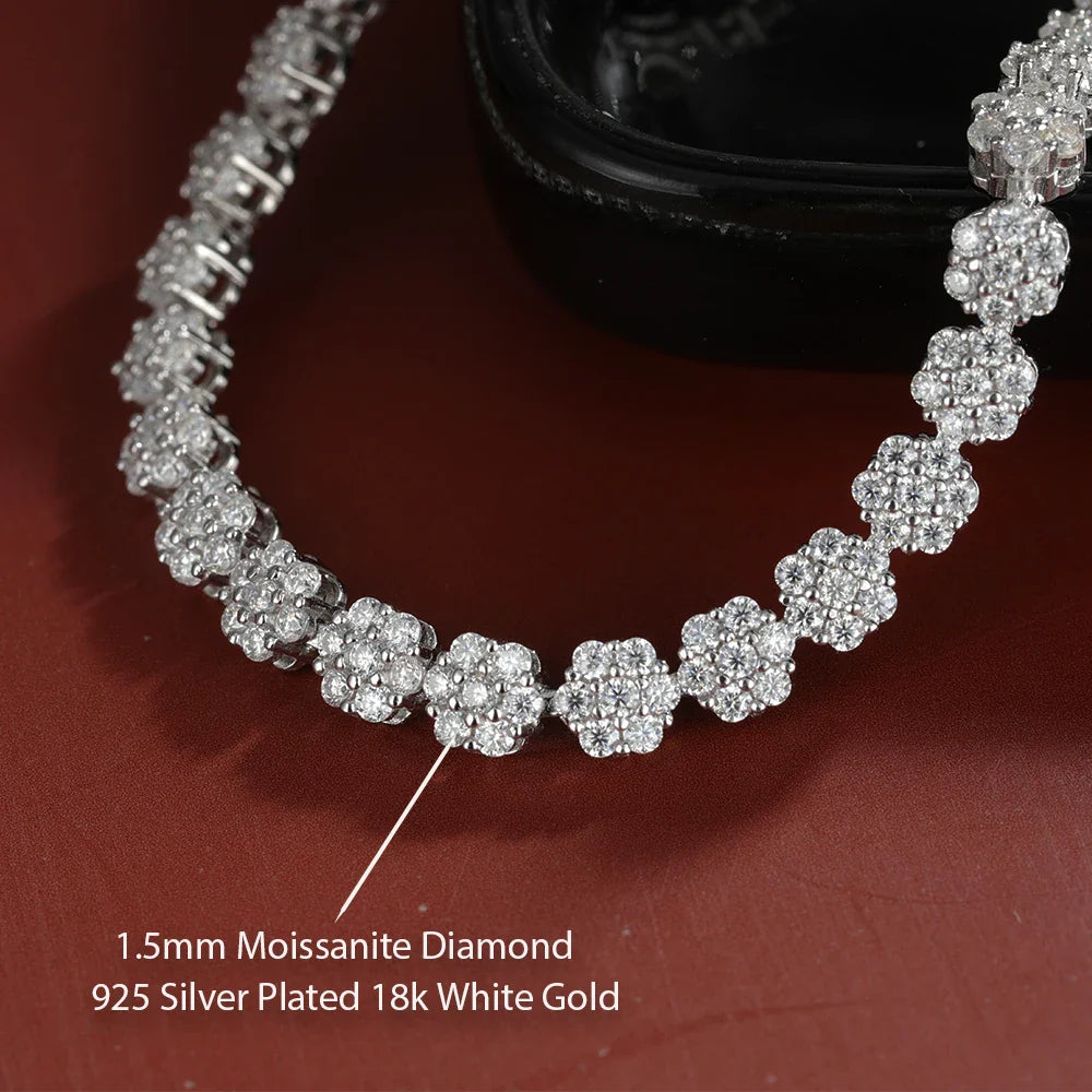 Flower Moissanite Tennis Necklaces Bracelets For Women 925 Sterling Silver Full Diamond Neck Wrist Chain With  Certificate