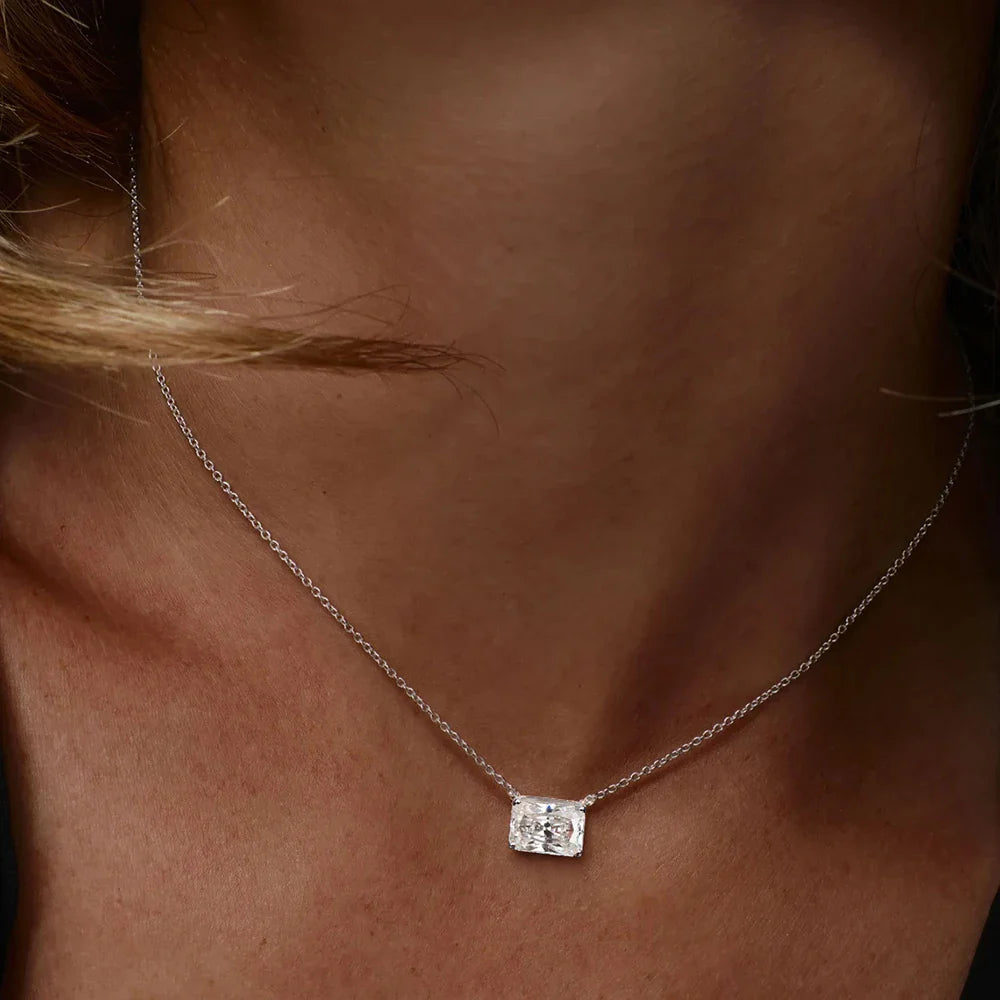 1/2carat Emerald/Radiant Cut Solitaire Moissanite Diamond Pendant Necklace With  Certificate S925 Silver Neckchain For Women