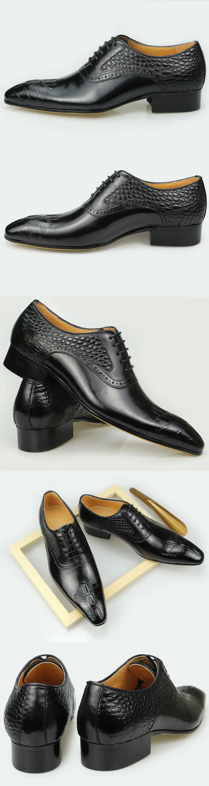 Italy Men's Shoes Prince Classic Modern Formal Oxford Wingtip Lace Up Dress Shoes Handmade Black Genuine Leather Shoes
