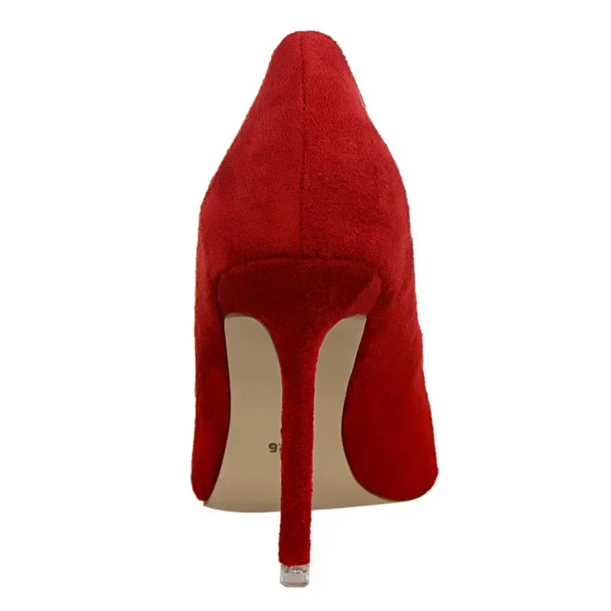 Women Elegant Flock Orange Purple Evening Banquet Party Pumps Lady Classic Scarpin New Burgundy 9cm High Heels Shoes Plus Size