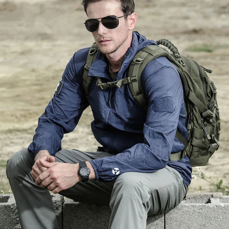 Summer Lightweight Tactical Jacket Men's Windbreaker Thin Skin Hooded Raincoat Quick Dry Breathable Waterproof Jacket