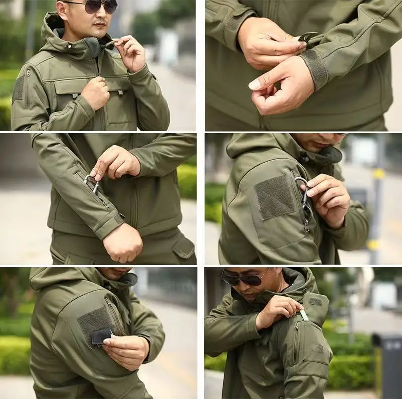 Autumn WinterTactical Jackets Men Cargo Military SoftShell Waterproof Windproof Hooded Jackets Outdoor Functional Multi-pockets