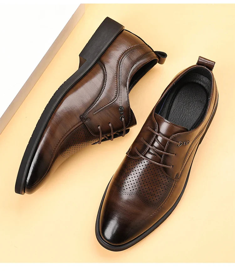 Men's Summer Breathable Leather Shoes Hollow out Comfortable Fashionable Business Formal Derby Shoes British Style-SJ2502-1