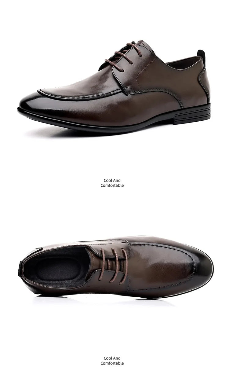 Spring Autumn New Pointed Toe Leather Shoes Men Fashion Business Casual Shoe Male Lace Designer Solid Color Wedding Shoes Man