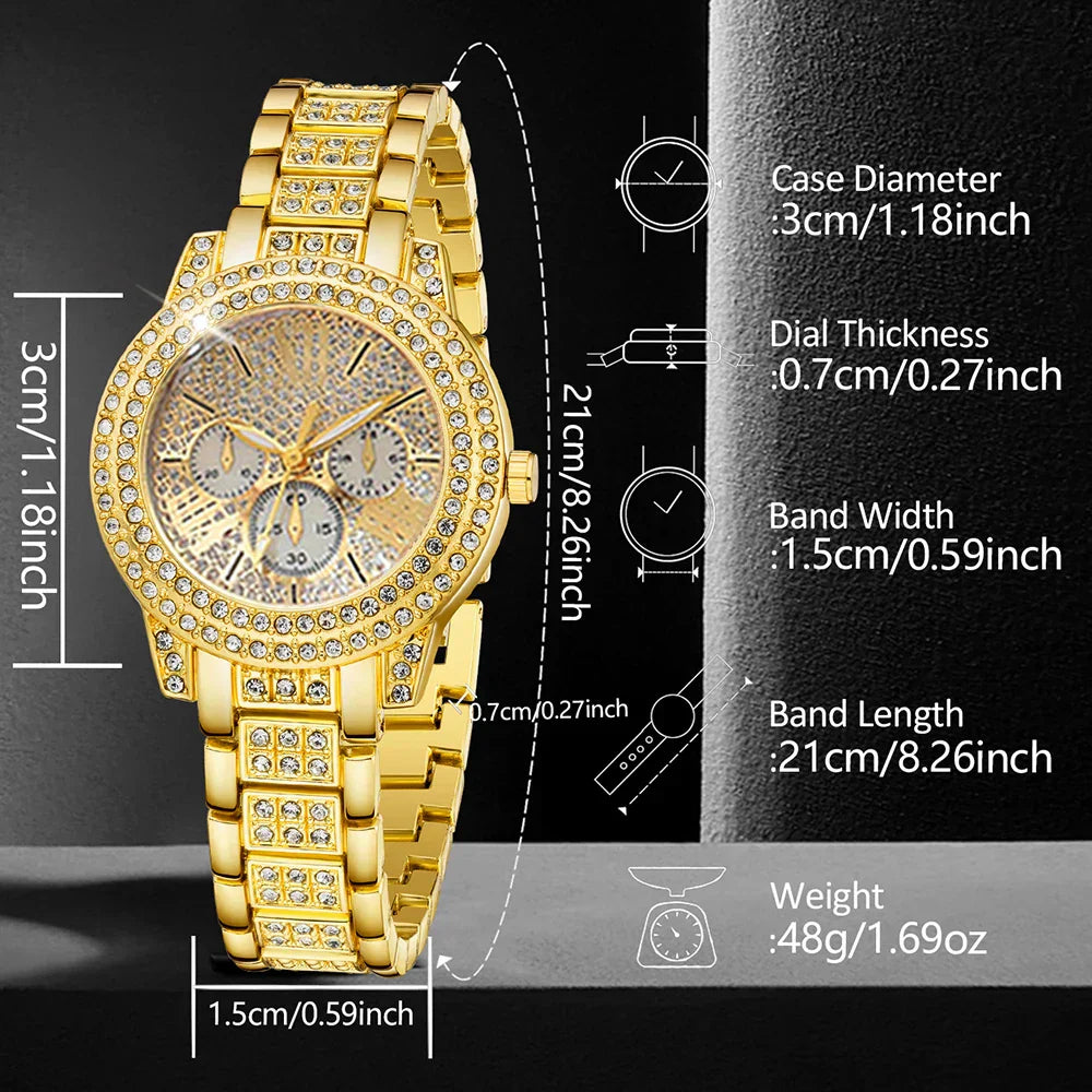 Ladies Watch 6pcs/Set Women's Fashion Heart Necklace Earings Bracelet Rings Jewelry Set Shaped Rhinestone Quartz Watch Set Watch