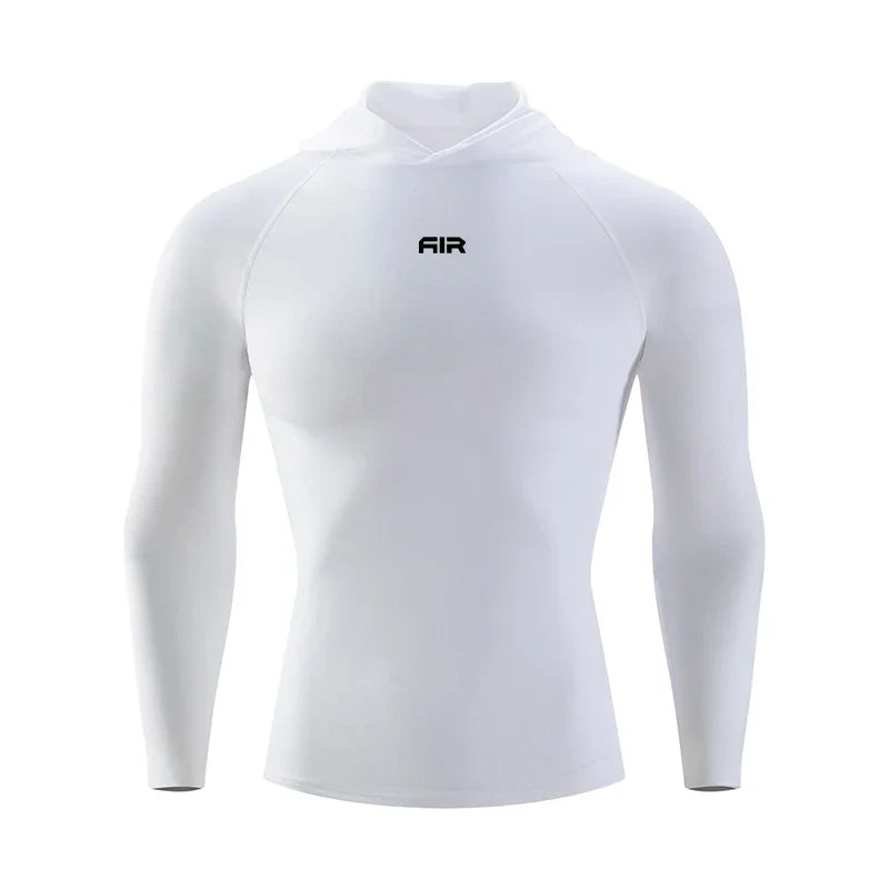 Men's Compression Hooded Long Sleeve Shirt Quick Dry Breathable Sports T-Shirt for Gym Running Workout Fitness Athletic