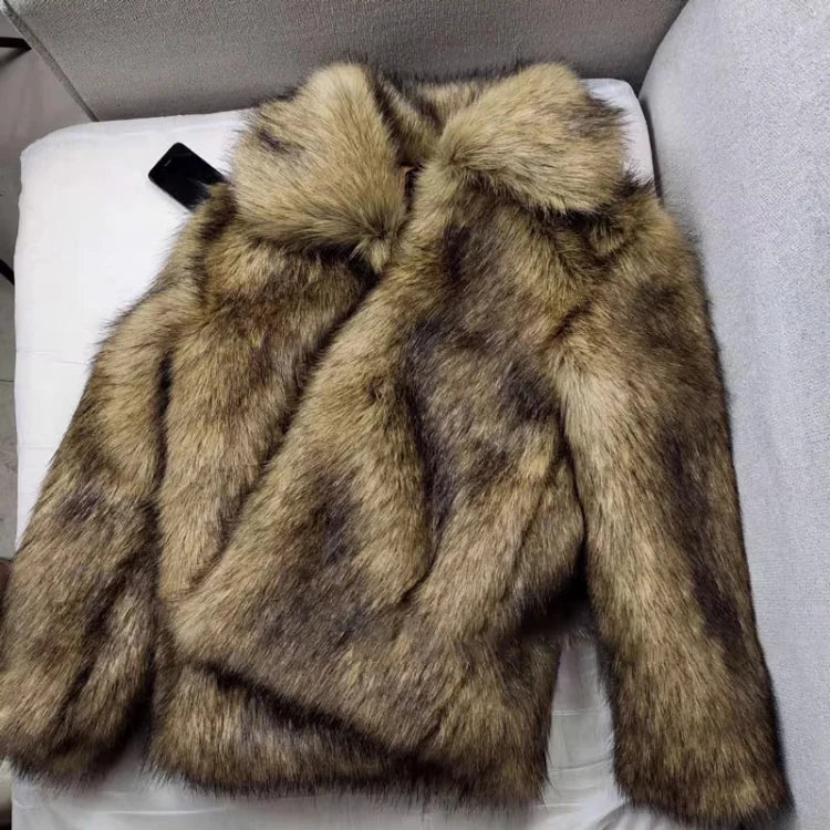 Winter Short Thick Warm Hairy Shaggy Faux Raccoon Fur Coat Men Long Sleeve High Quality Luxury Fluffy Jacket 2023