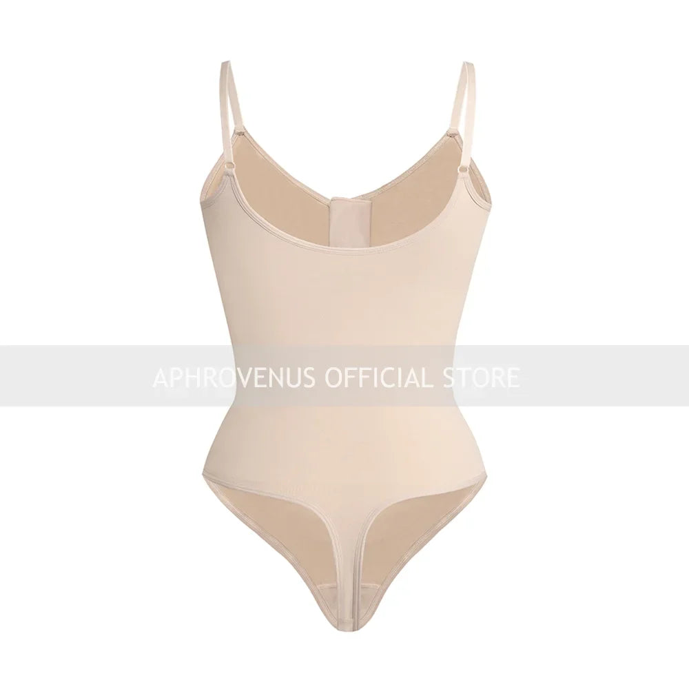Colombian Fajas Shapewear Seamless V-Neck Bodysuit with Zipper for Tummy Control & Waist Cinching Thong Body Shaper