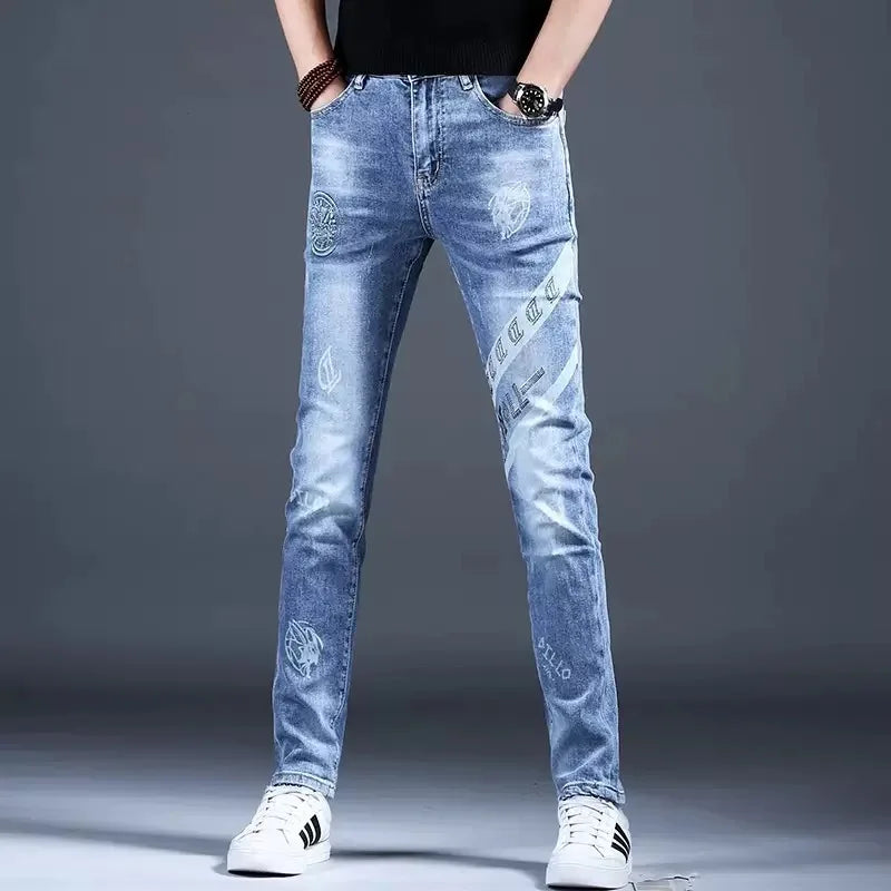 Spring and Autumn New Classic Fashion Elastic Fit Ankle Pants for Men - Casual Slim Fit Retro Sport High-Quality Denim Jeans
