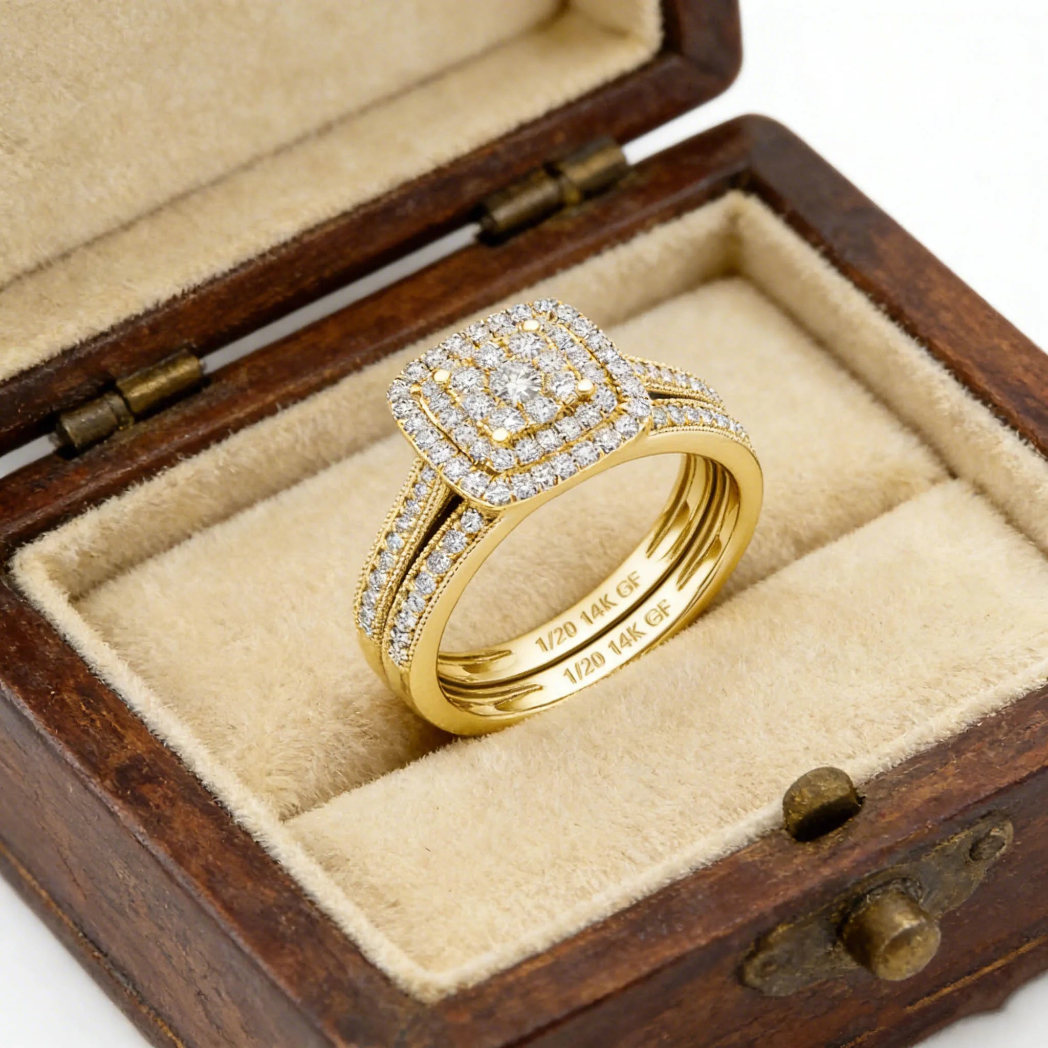 2pcs 14k Gold Filled Rings Set Moissanite Diamonds Certified Wedding Jewelry For Women Waterproof Bride Gift Non Tarnish