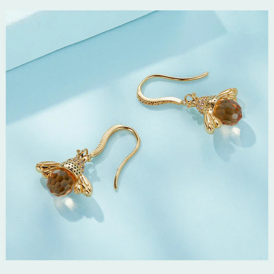 Hot Sale 925 Sterling Silver Yellow Bee Drop Earrings for Women Lovely Insect Earrings Fine Jewelry Gift SCE149