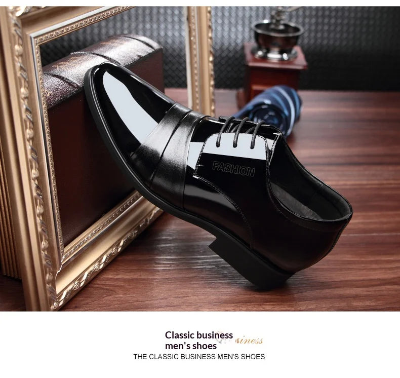 6cm/8cm Height Increasing Mens Formal Dress Shoes Cow Leather Elevator Shoes Business Office Oxfords Wedding Party Social Shoes