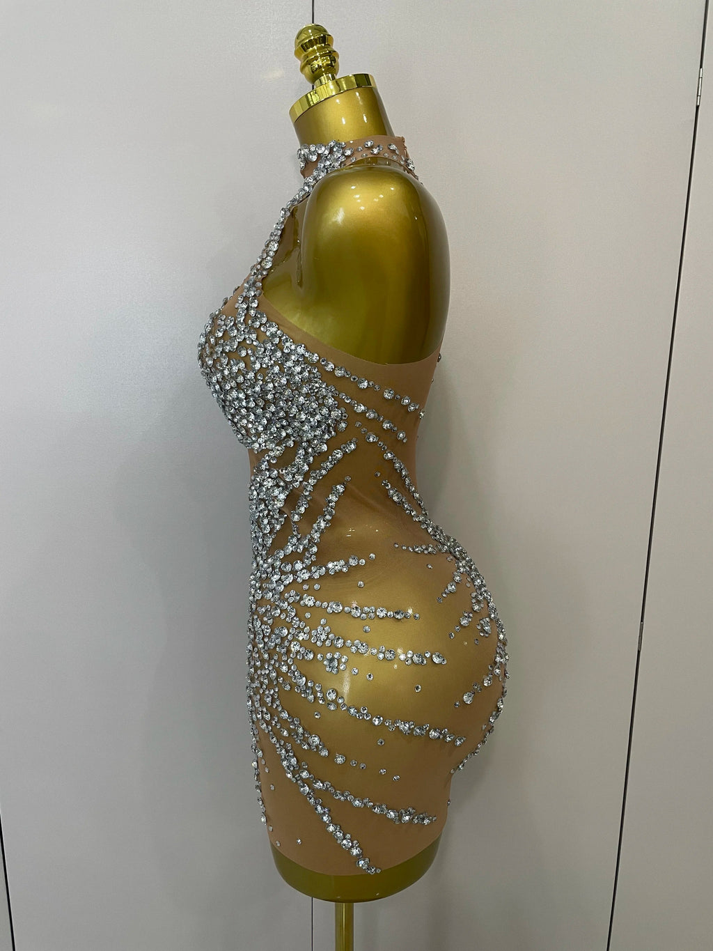 Sparkly Rhinestones Sexy Mesh See Through Dress Party Evening Prom Celebrate Birthday Dress Singer Dancer Show Stage Wear
