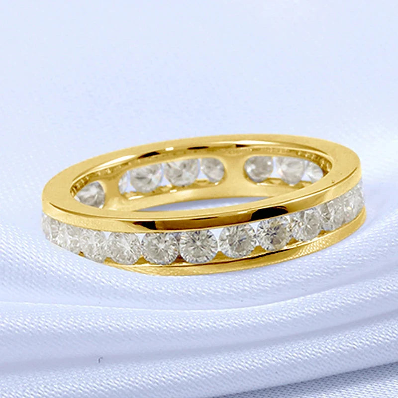 S925 Silver Groove Inlaid D VVS1 Round Moissanite Ring for Women Fashion Wedding Ring Eternity Band with Certificate