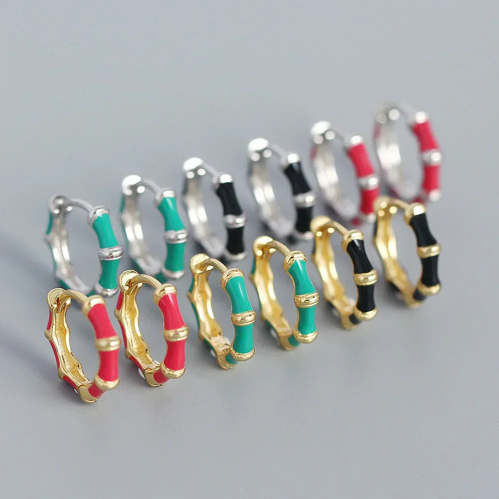 925 Sterling Silver Earring Colorful Dripping Oil Material Ear Ring Ear Buckle Rhombus Shape Trend Wild Girl Women Boy Ear Jewel