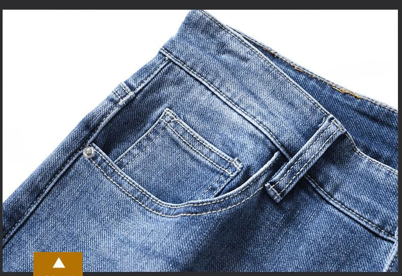 Korean Fashion Men's Soft Stretch Slim Fit Jeans Business Casual Straight Denim Pants Classic Brand Washed Blue Gray Trousers