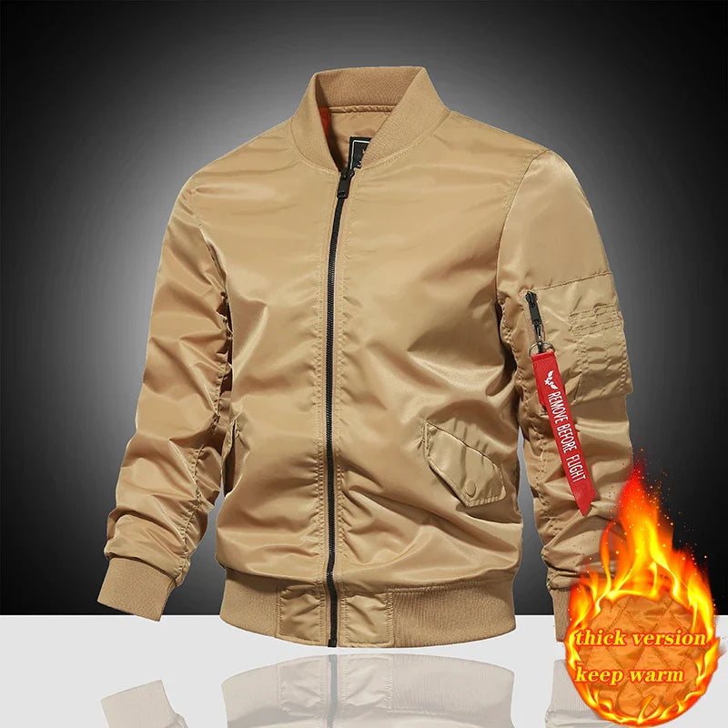 Spring and Autumn Winter Air Force MA1 Pilot Jacket Men's Solid Color Baseball Jacket Casual Thick Windproof Warm Cotton Jacket