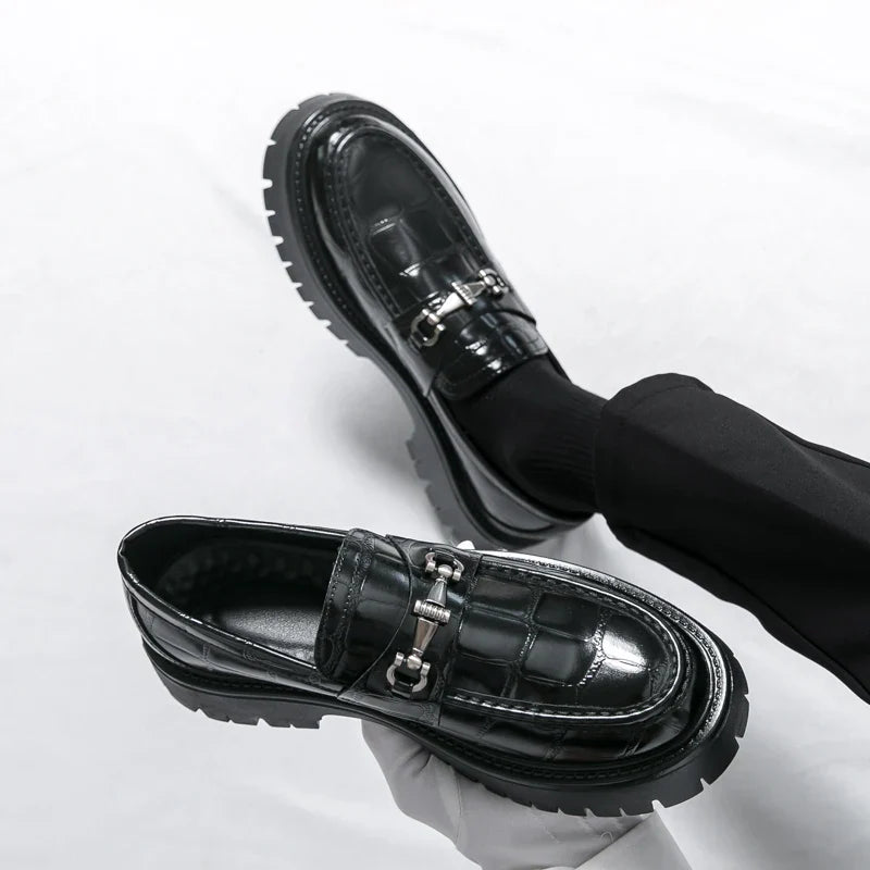 Men's Retro Platform Loafers – Vintage Casual Leather Slip-On Shoes EU 40–48