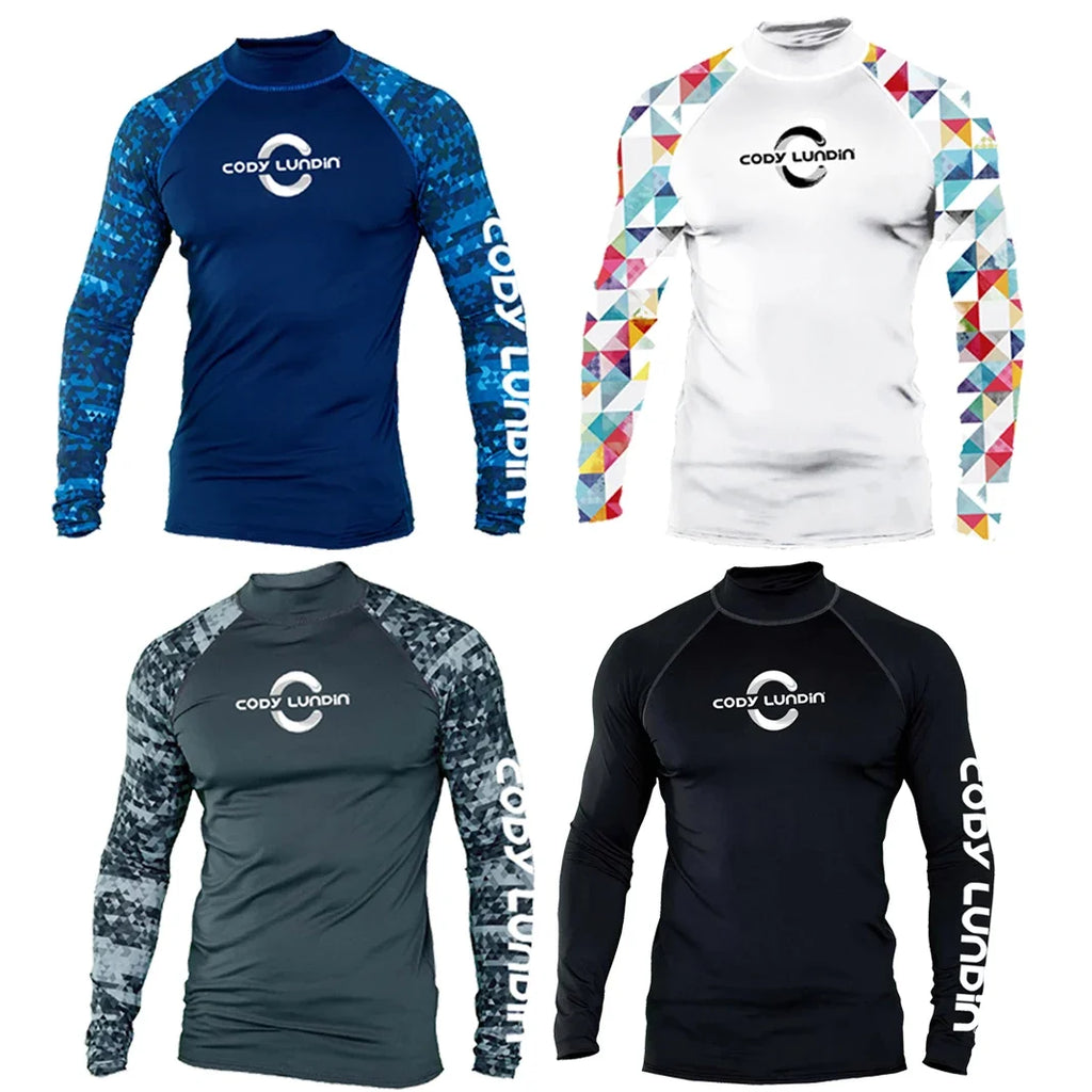 Surfing Swimming Diving T-Shirts Tight Long Sleeve Rash Guard Swimwear Men's UV Protection Surf Clothing Beach Floatsuit Tops
