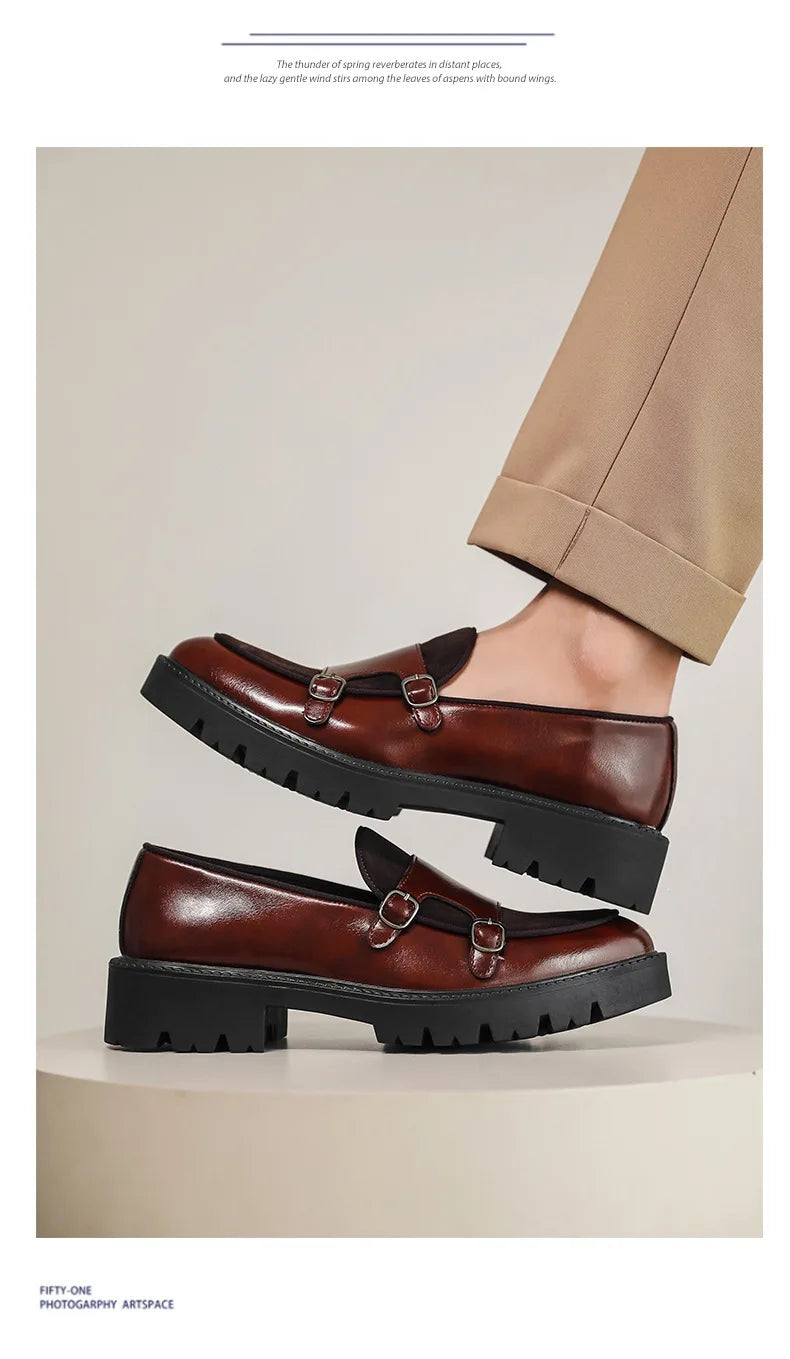 New Buckle Designer Big Size Loafers For Man Spring Autumn Business Leather Platform Shoes Male Fashion Casual Elegant Shoes Man