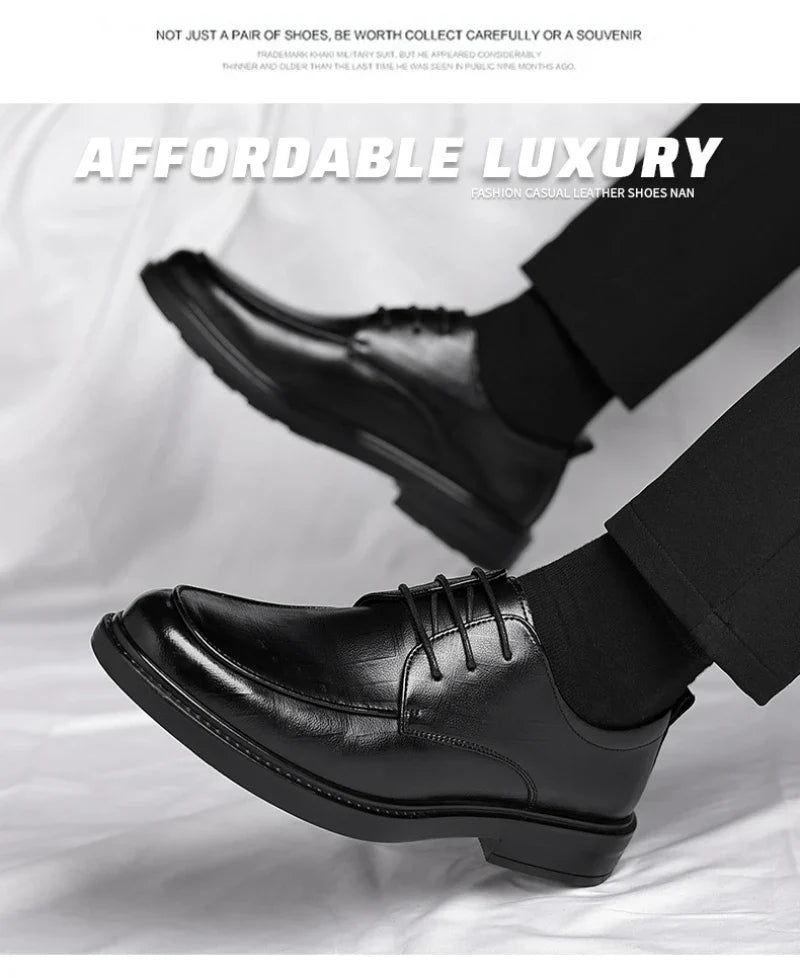 Leather Shoes Men's Four Seasons Business Formal British Casual Commuting Style Black Heightening Wedding Groom's Shoes New
