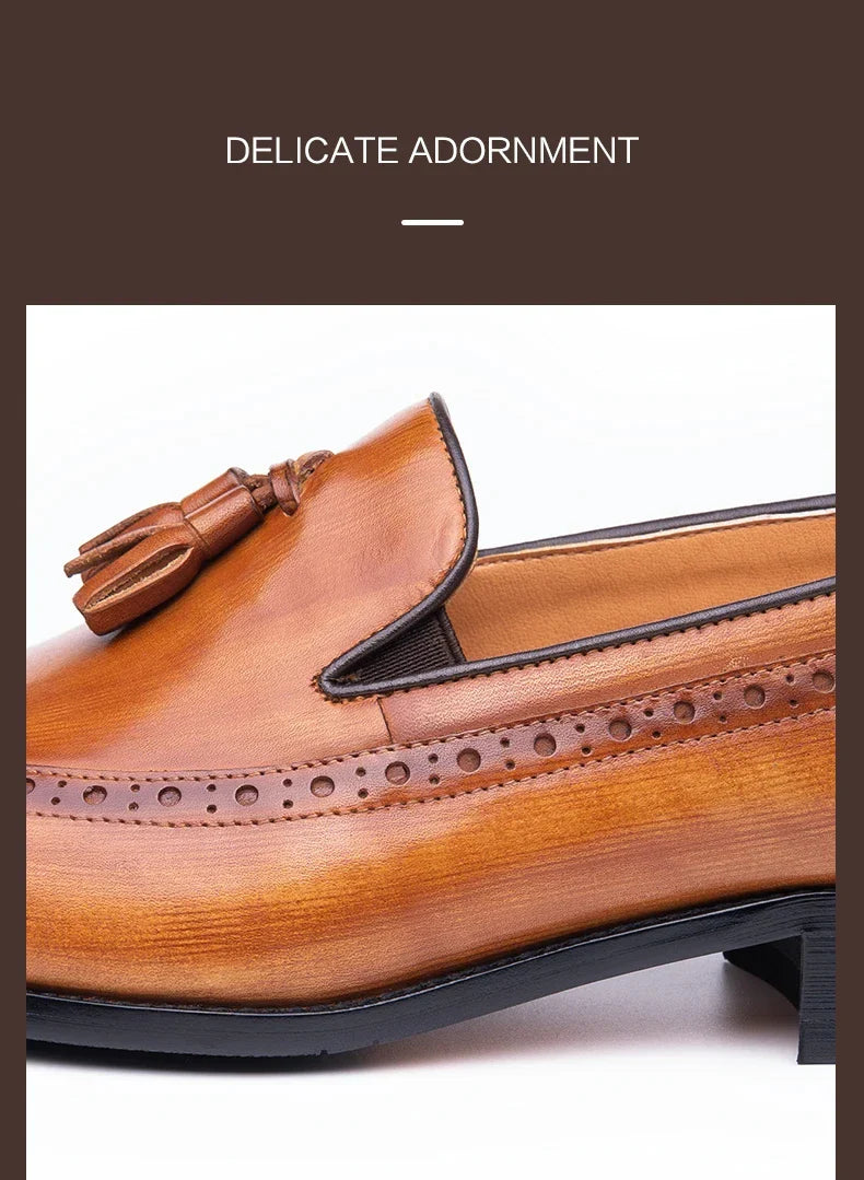 New Style Business Men Loafers Shoes Genuine Cowhide Handmade Sewing Casual Formal Wedding Party Slip on Pointed Dress Shoes Man