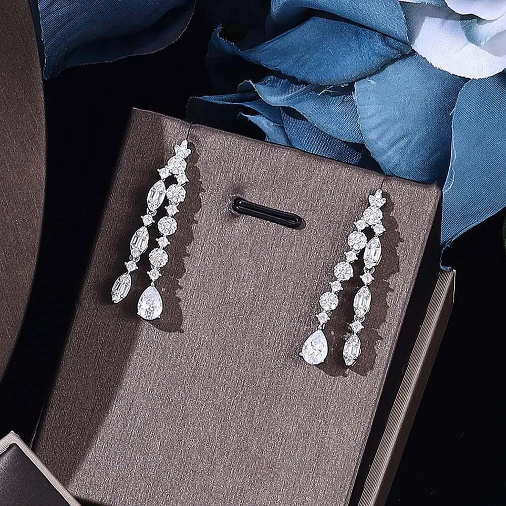 2022 Latest Luxury Brilliant Cubic Zircon Ear Drop Necklace Heavy Dinner Jewelry Set Wedding Bridal Dress Accessories