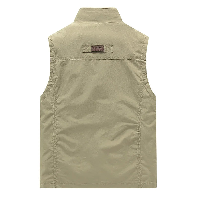 Spring New Men Waistcoat Outdoor Leisure Solid Color Vest Young Middle-aged Photography Fishing Casual Vest Jacket Male