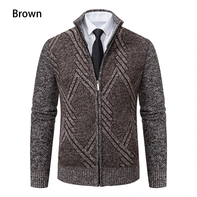 Men's Knit Cardigan Autumn Winter Sweater Coat Man Clothes Brown Blue Luxury Brand Button Fleece Lined Male Knitting Jackets