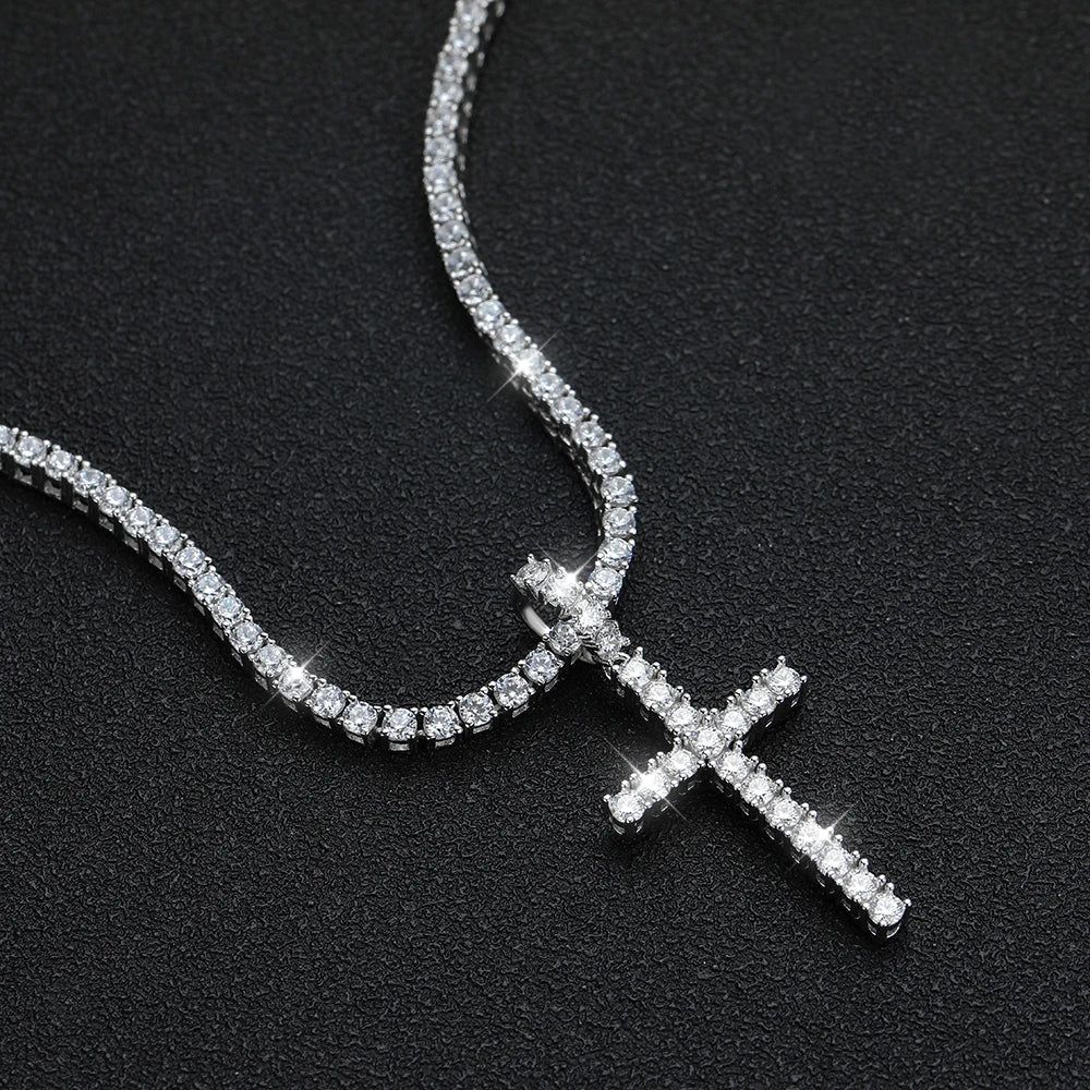 Full Moissanite Tennis Necklace with Pendant 925 Sterling Sliver Plated 18k Chain for Man Sparkling HipHop Party Jewely