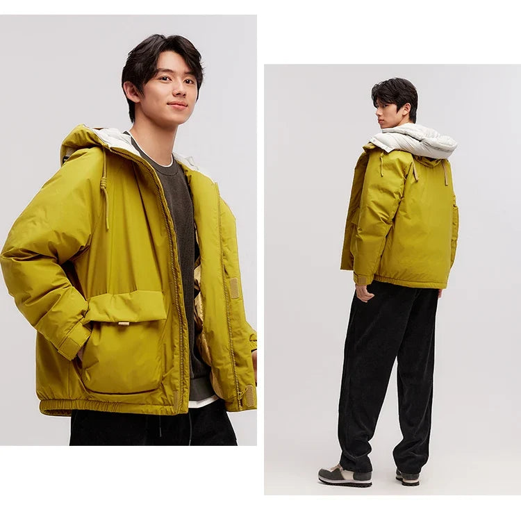 Down Jacket Men 2024 Winter New Large Pocket Workwear Coat Loose Hooded Top Fashion Raglan Sleeve Down Jacket
