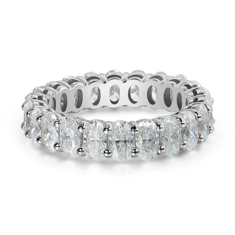2.5/6.6cttw Oval Cut All Moissanite Ring for Women Sparkling Diamond Wedding Full Eternity Bands S925 Sterling Silver GRA
