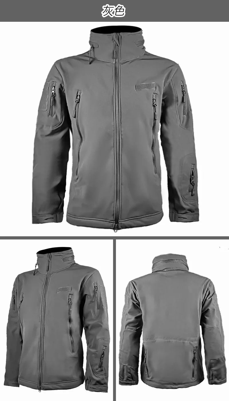 Outdoor Tactical Jacket Men's Stand-up Collar Plush Thickened Soft Shell Jacket Winter Windproof Waterproof Camouflage Coat