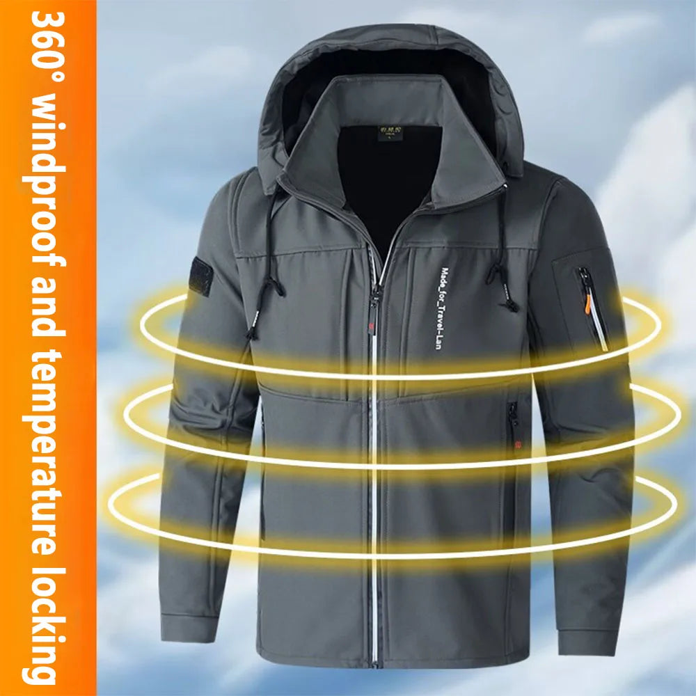 Men's Outdoor Jackets Fleece Lining Windbreaker Waterproof Winter Warm Jacket for Men Detachable Hat Men's Coats