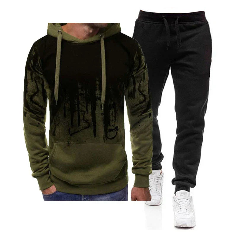 Spring Autumn Men's 2Pcs Suit Sweatshirt Splash Hoodies+Tracksuit Pants Casual Fitness Male New Sportwear Men Clothing
