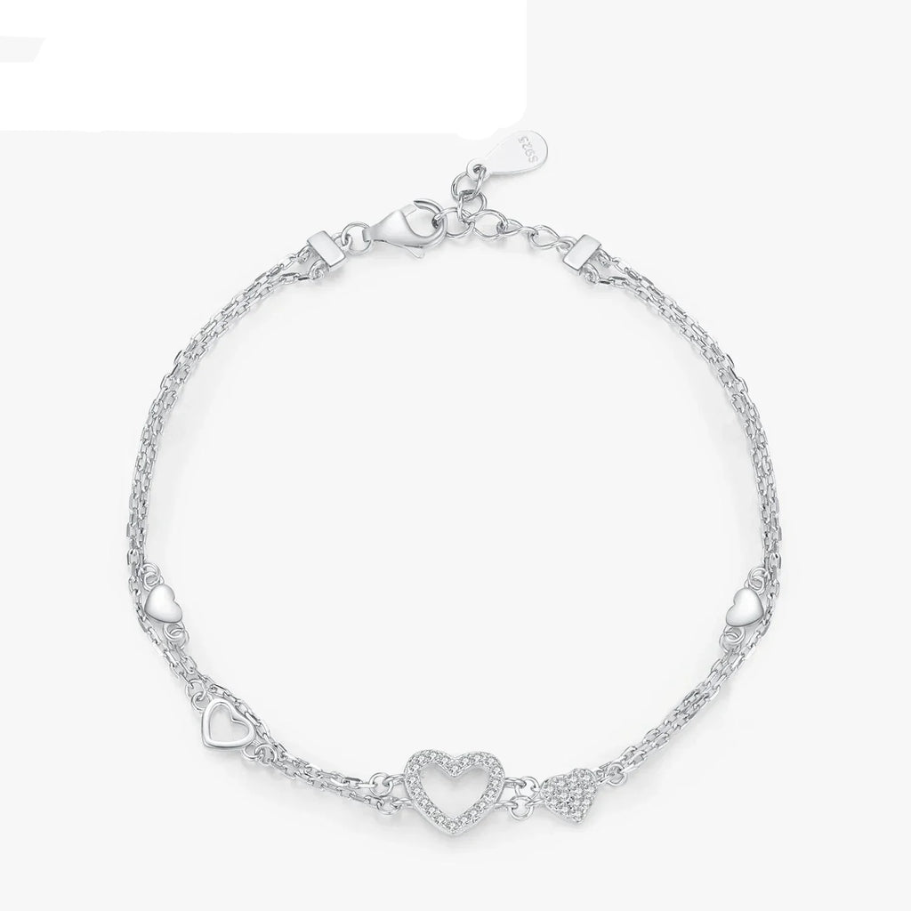 925 Sterling Silver Romantic Heart Bracelet Original Design Dazzling Clear CZ Bracelet For Women Silver Fine Jewelry
