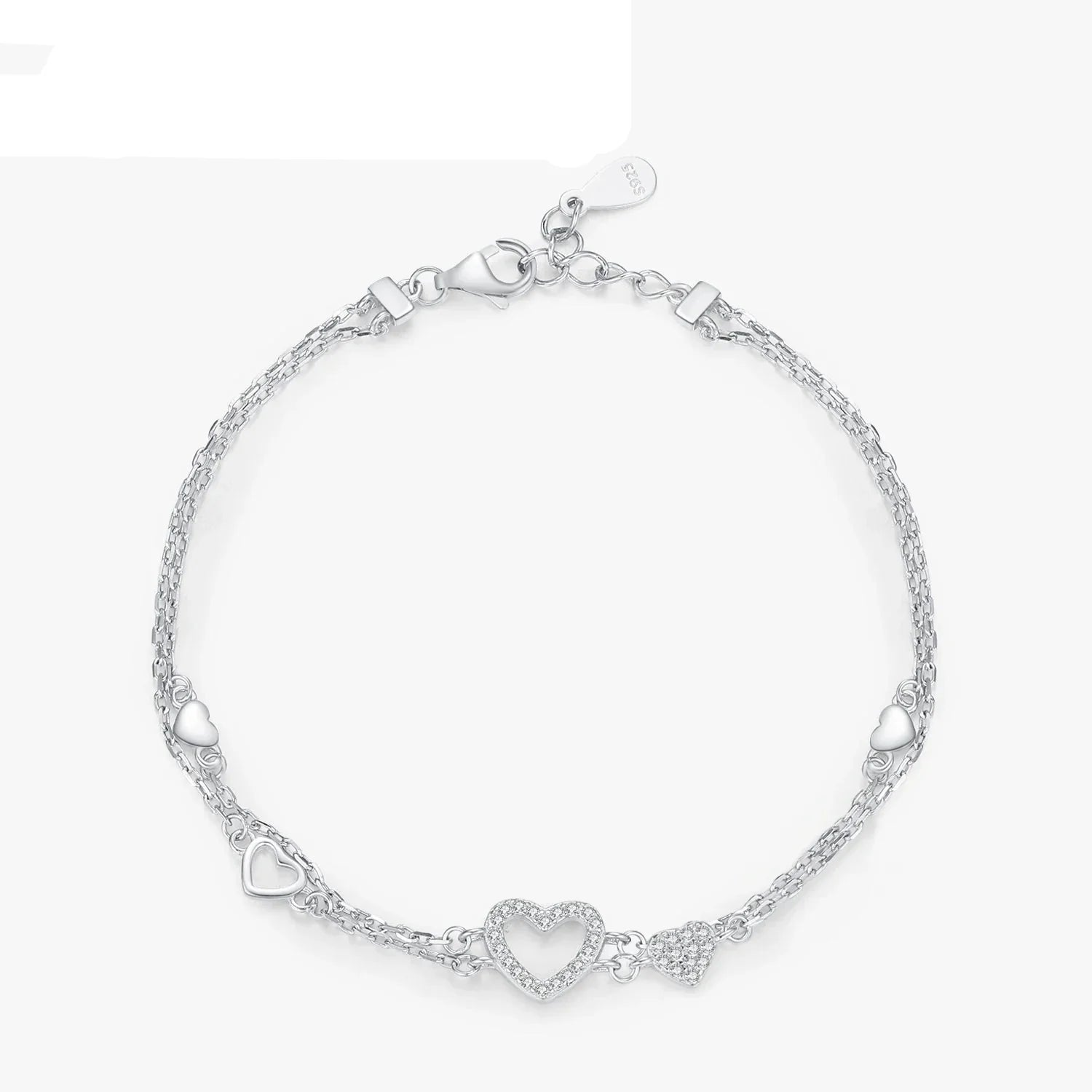 925 Sterling Silver Romantic Heart Bracelet Original Design Dazzling Clear CZ Bracelet For Women Silver Fine Jewelry