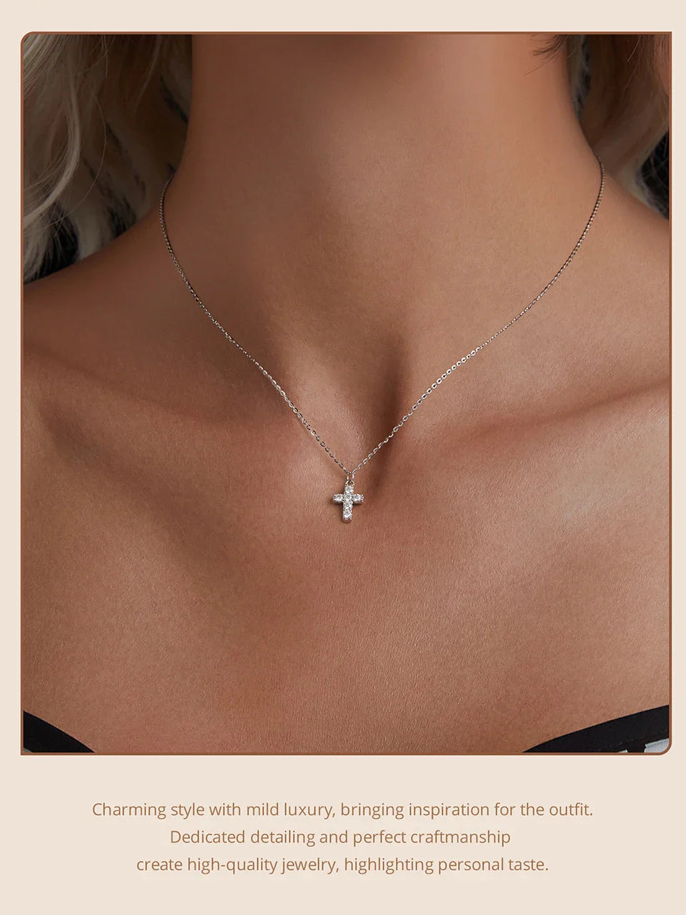 White Gold Plated Moissanite Cross Necklace for Women, 925 Sterling Silver Small Religious Faith Cross Necklace Xmas Gift